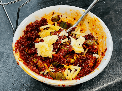 A bowl of spicy food